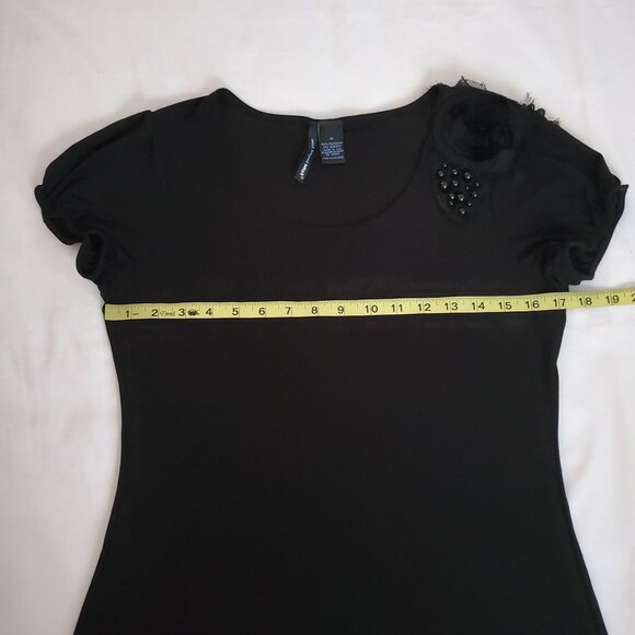Saint Tropez West Women's Solid Black Beaded Short Sleeve Blouse Size Medium - Picture 10 of 12